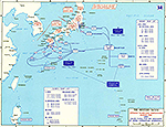 Map of World War II: The Western Pacific. Japanese Homeland Dispositions August 1945. Allied Plans for the Invasion of Japan (Operation Downfall).