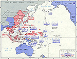 Map of World War II: The Far East and the Pacific. Summary of Allied Pacific Campaigns. Status of Japanese Forces, February 1, 1945.