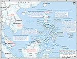 Map of World War II: Southeast Asia and the Pacific 1945. Final Allied Offensives in the Southwest Pacific Area, February 29 - July 1, 1945.