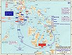 Map of World War II: The Philippine Islands: Leyte Island and the Visayas. Sixth Army Operations on Mindoro and Marinduque Islands, December 13, 1944 - January 24, 1945.