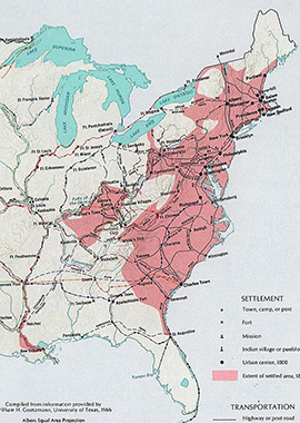 Map of the United States - Exploration and Settlement 1675-1800