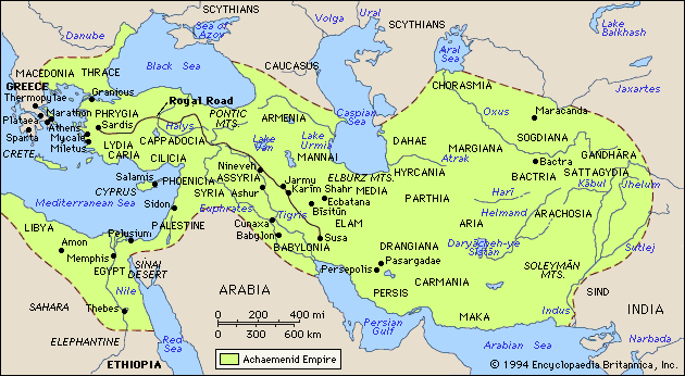 Map of the Achaemenian Empire 6th and 5th centuries BC
