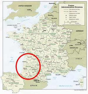 Map of today's Aquitaine