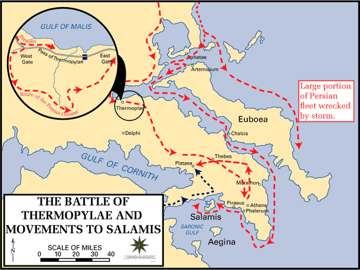Map of the Battle of Thermopylae, 480 BC