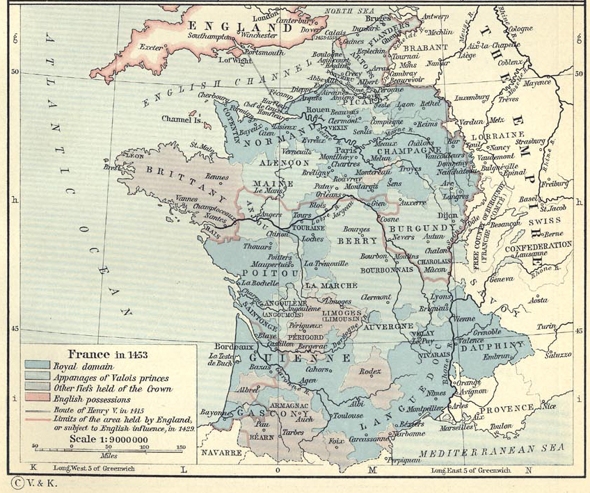 Map of France in 1453