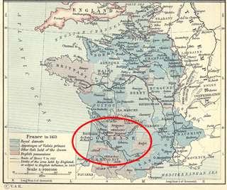 Map of Guyenne, or Guienne, 1453