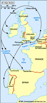 Route of Spanish Armada, 1588