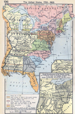 The United States, 1783-1803. Insets: The State of Franklin, 1784-1788. Early distribution of the Public Lands (Ohio).