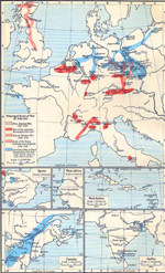 Principal Seats of War 1740-1763. Insets: Spain. West Africa. West Indies. Canada. India.