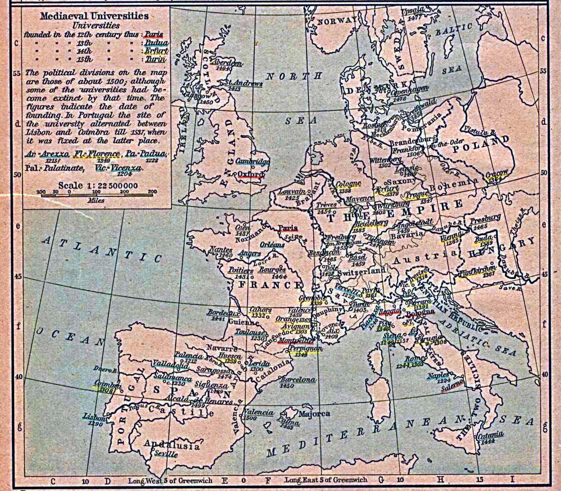 Map of Medieval Universities in Europe