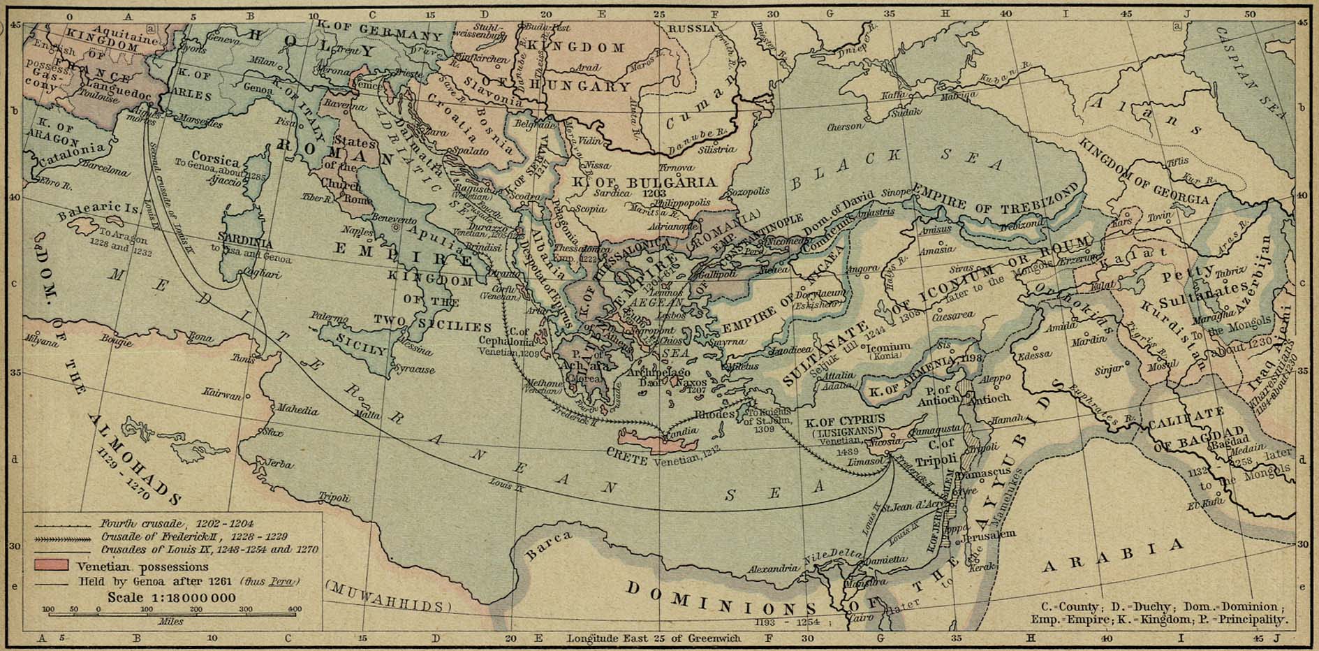 Map of the fourth, sixth, seventh, and eighth crusade