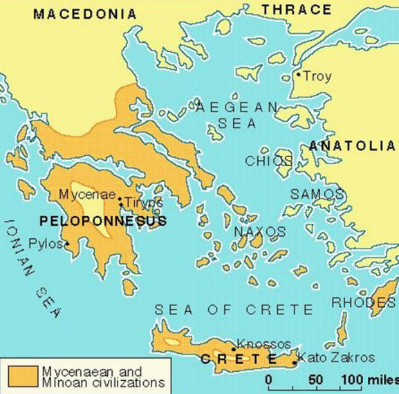 Map illustrating Mycenaean and Minoan Civilizations