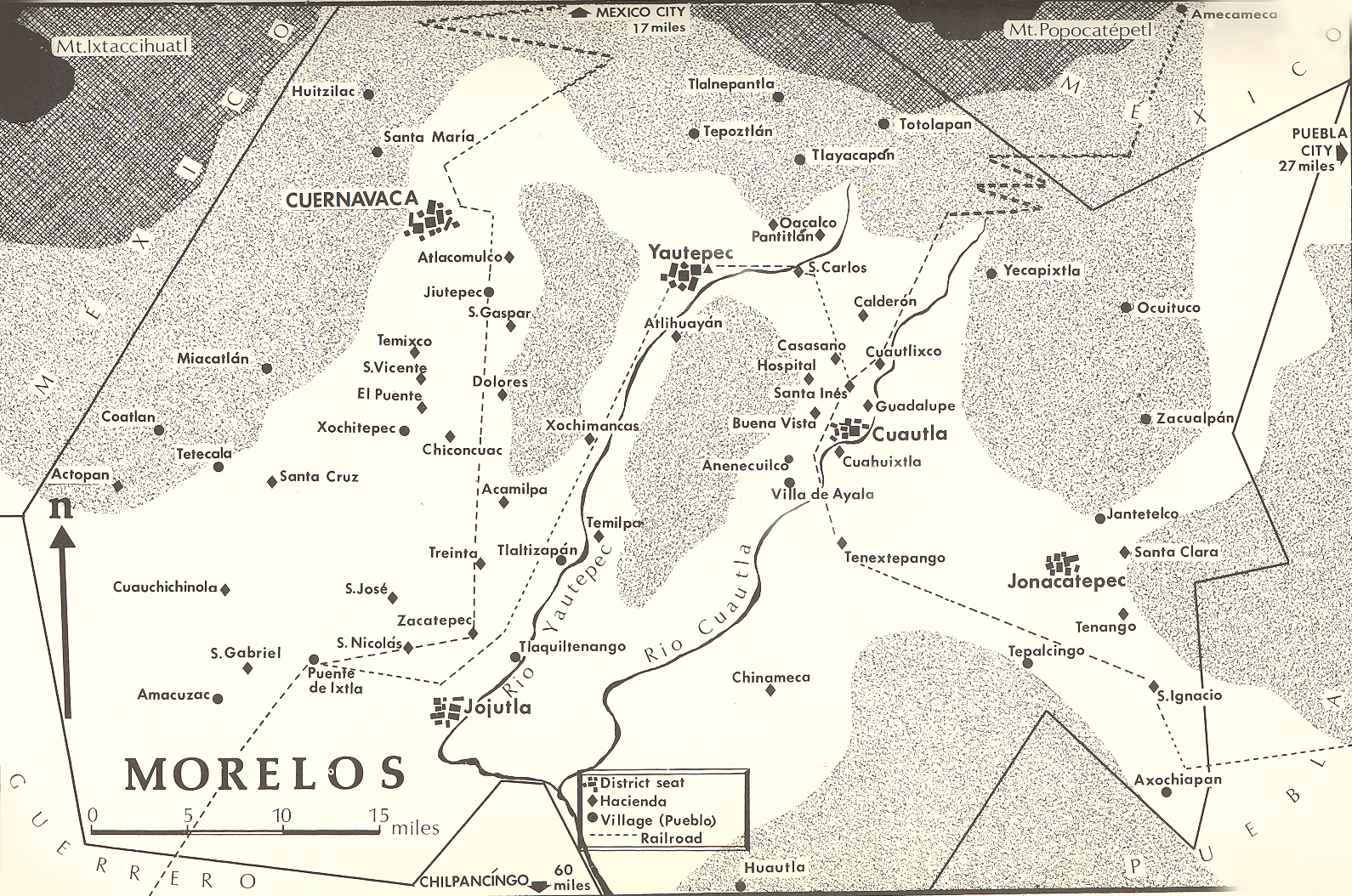 Historical Map of the Mexican State (estado) of Morelos, around 1910