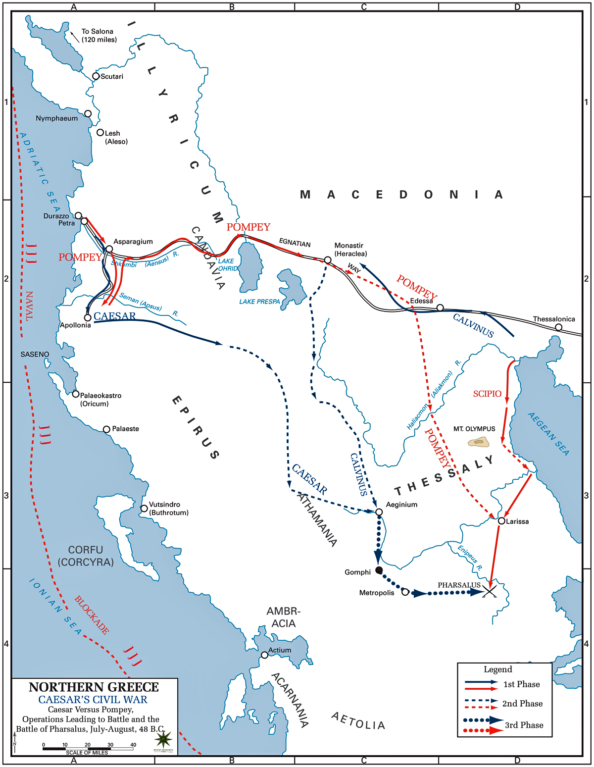 Map of the Moves to Pharsalus in 48 BC