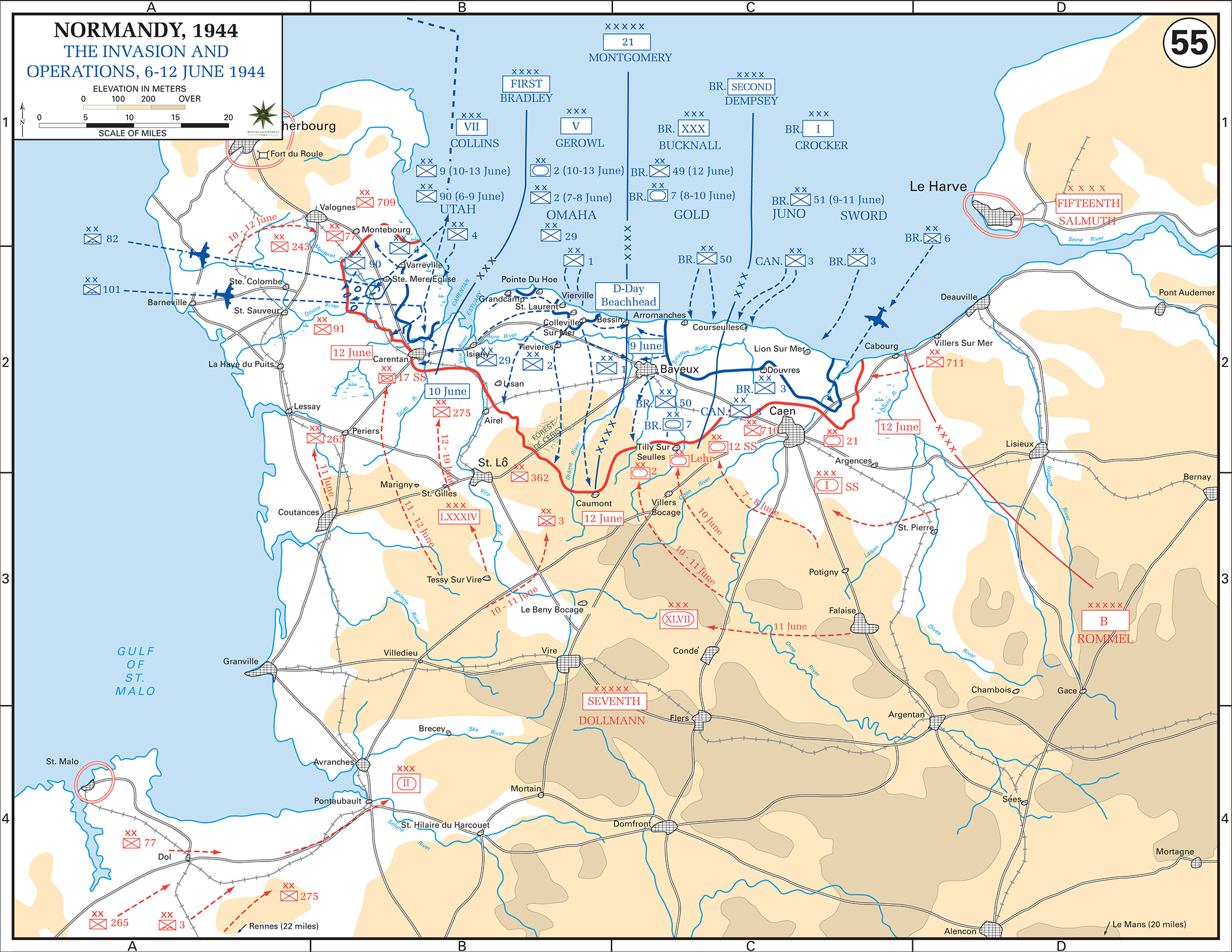 Map of WWII: Normandy Invasion June 6-12, 1944