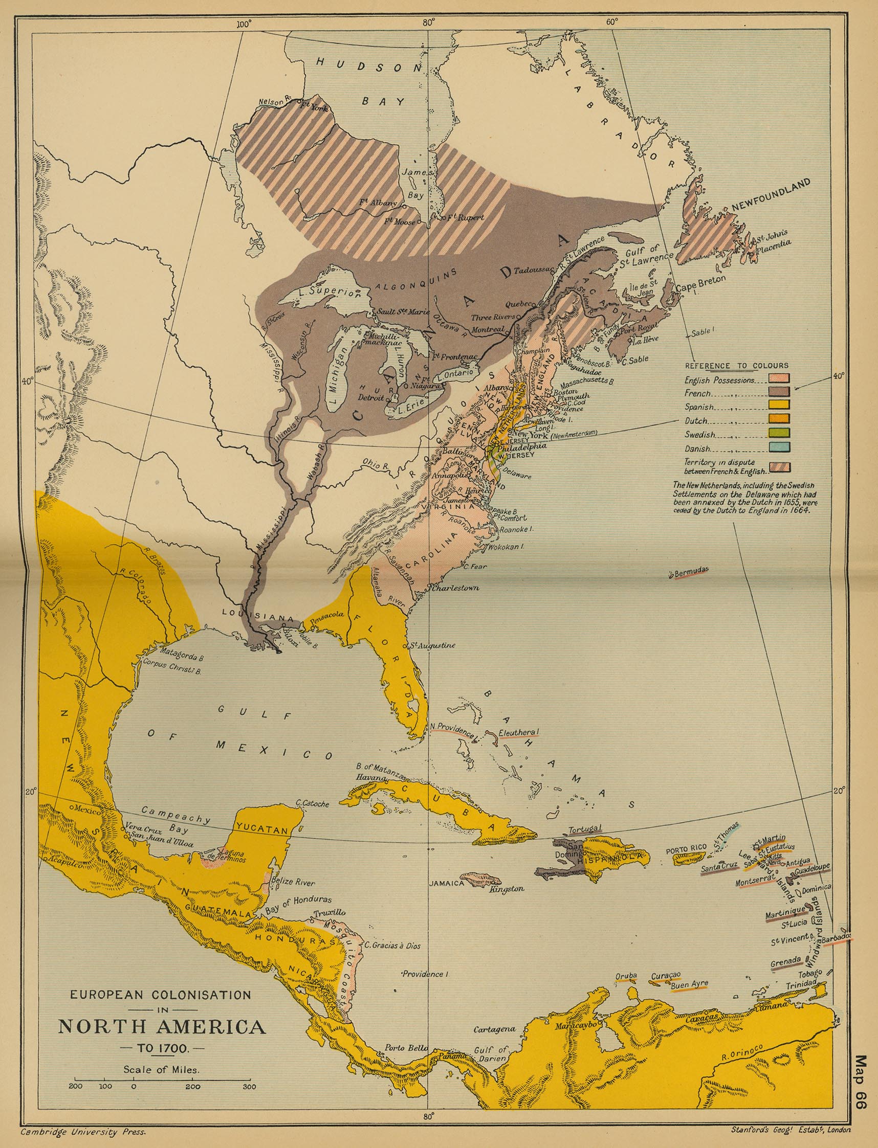 Map of the European Colonization in North America to 1700