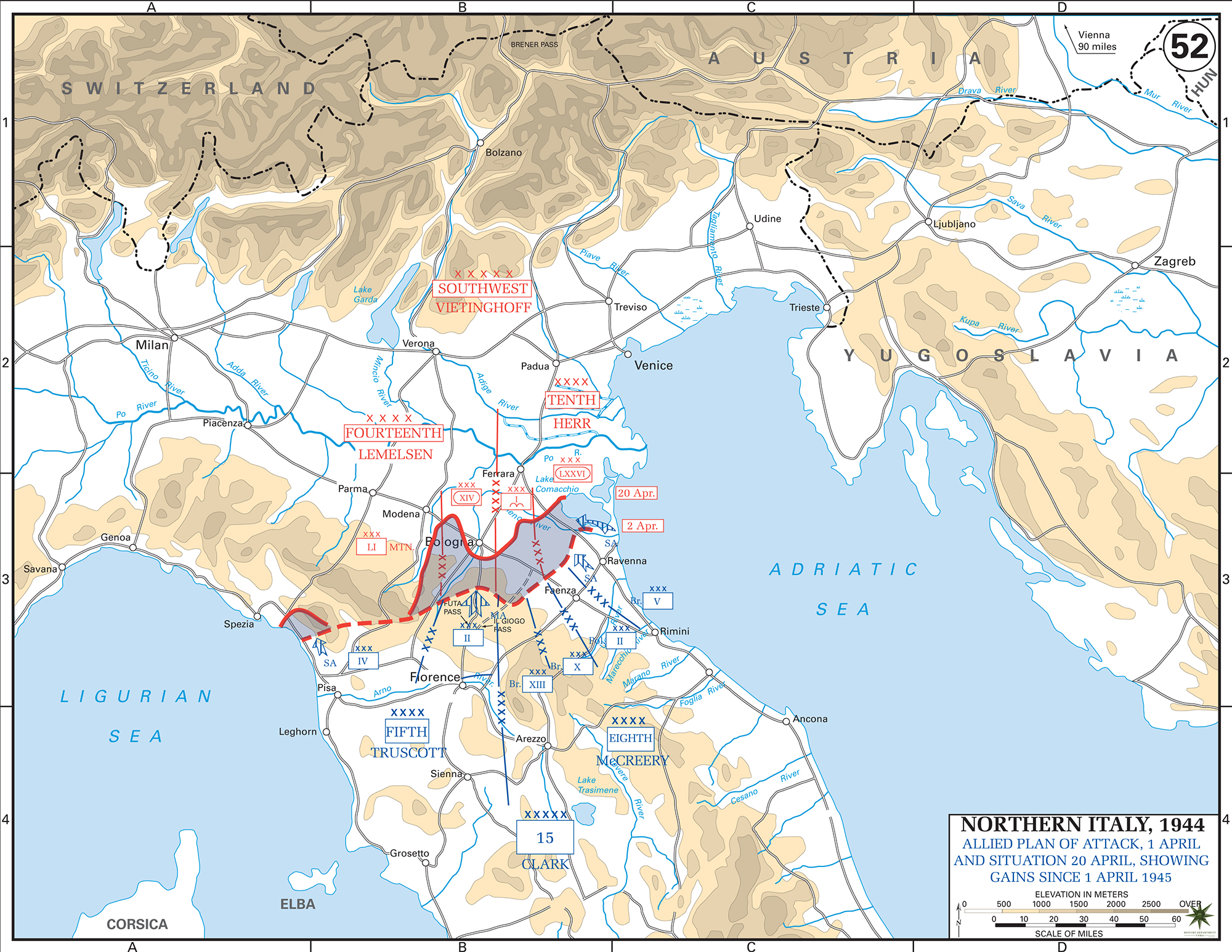 Map of WWII Northern Italy April 1-20, 1945