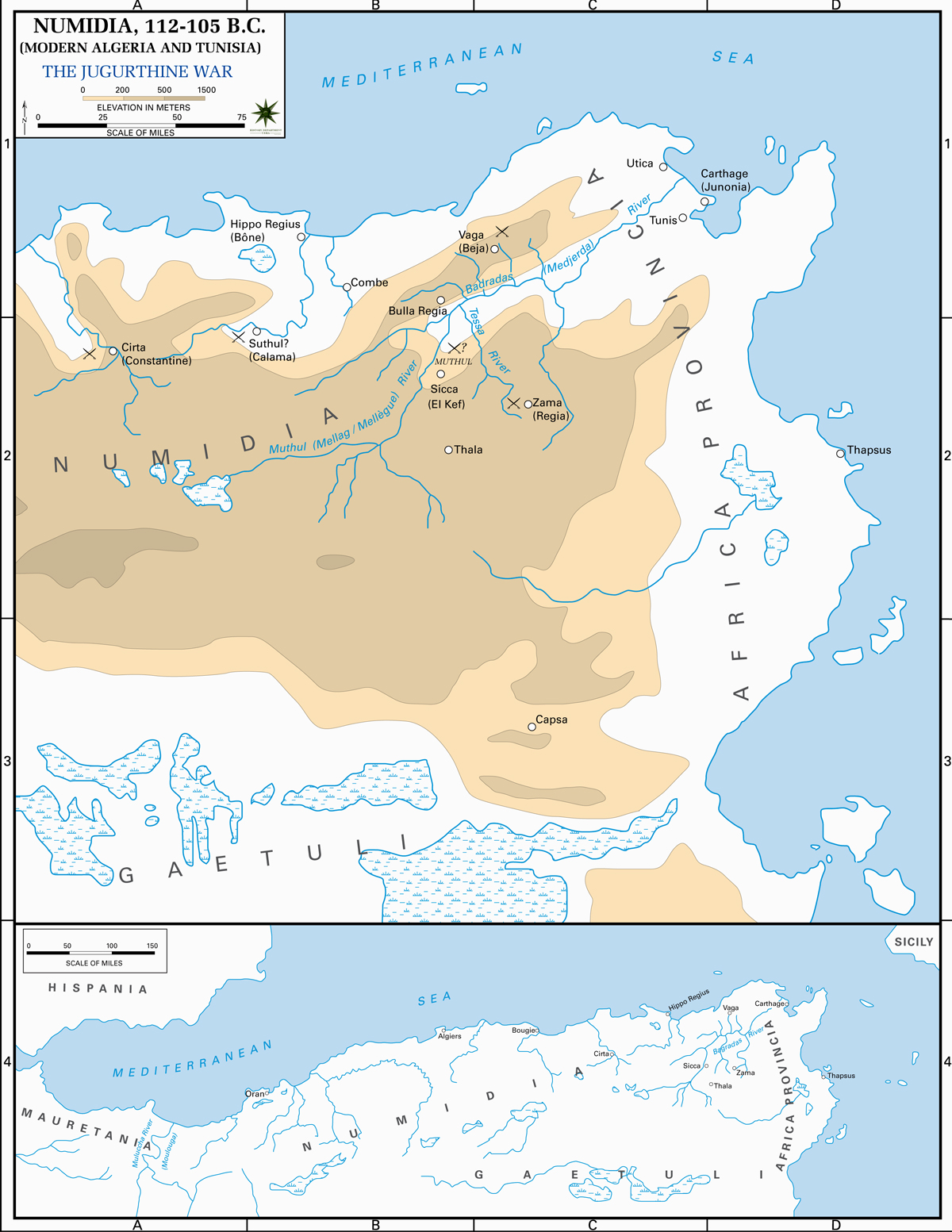 Map of Numidia 112-105 BC: The Jugurthine War