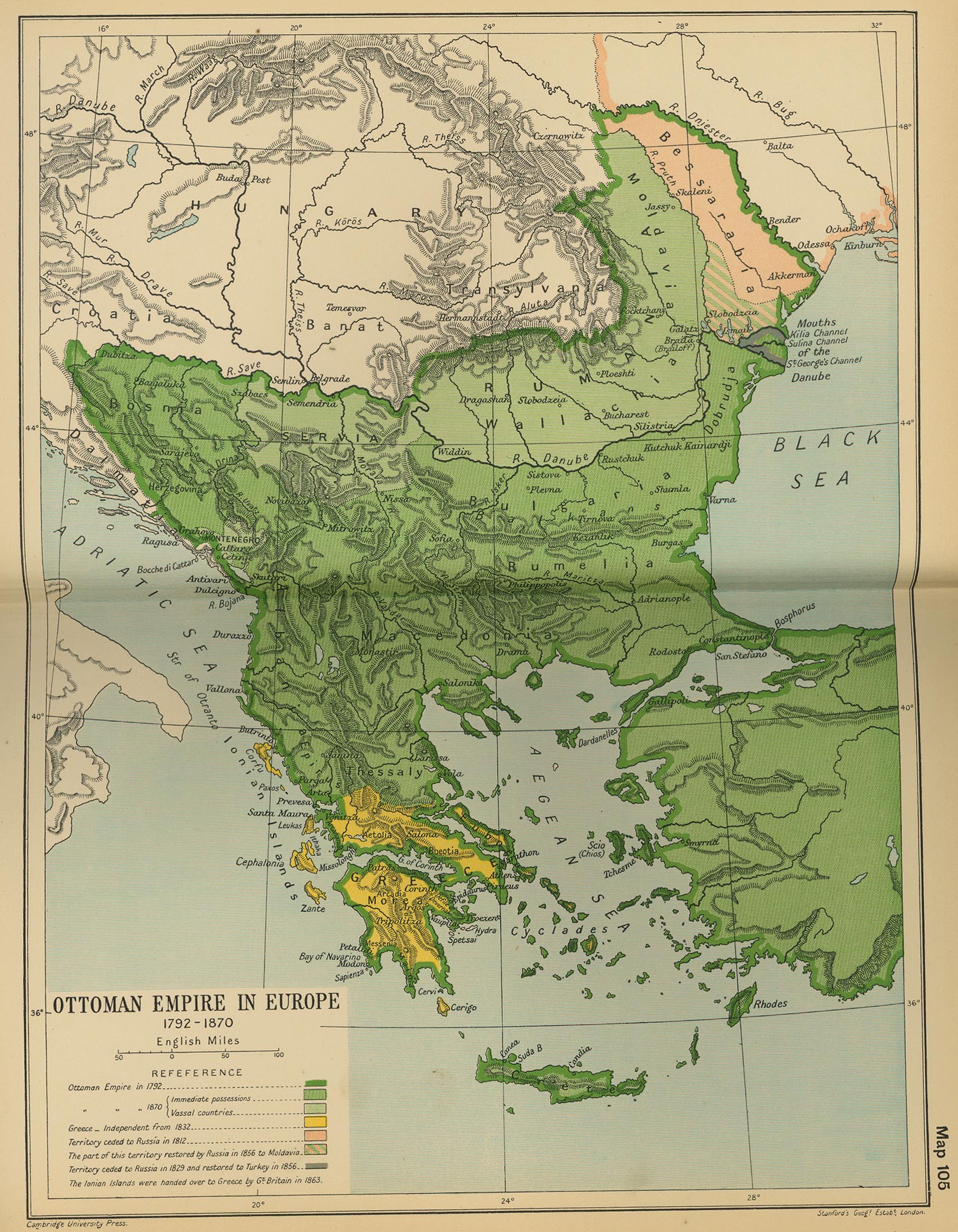 Map of the Ottoman Empire in Europe 1792-1870