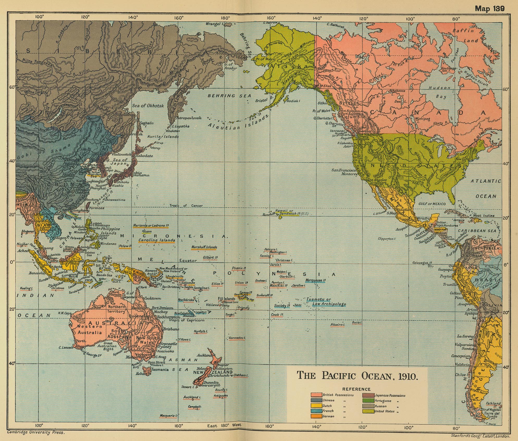 Map of the Pacific Ocean 1910