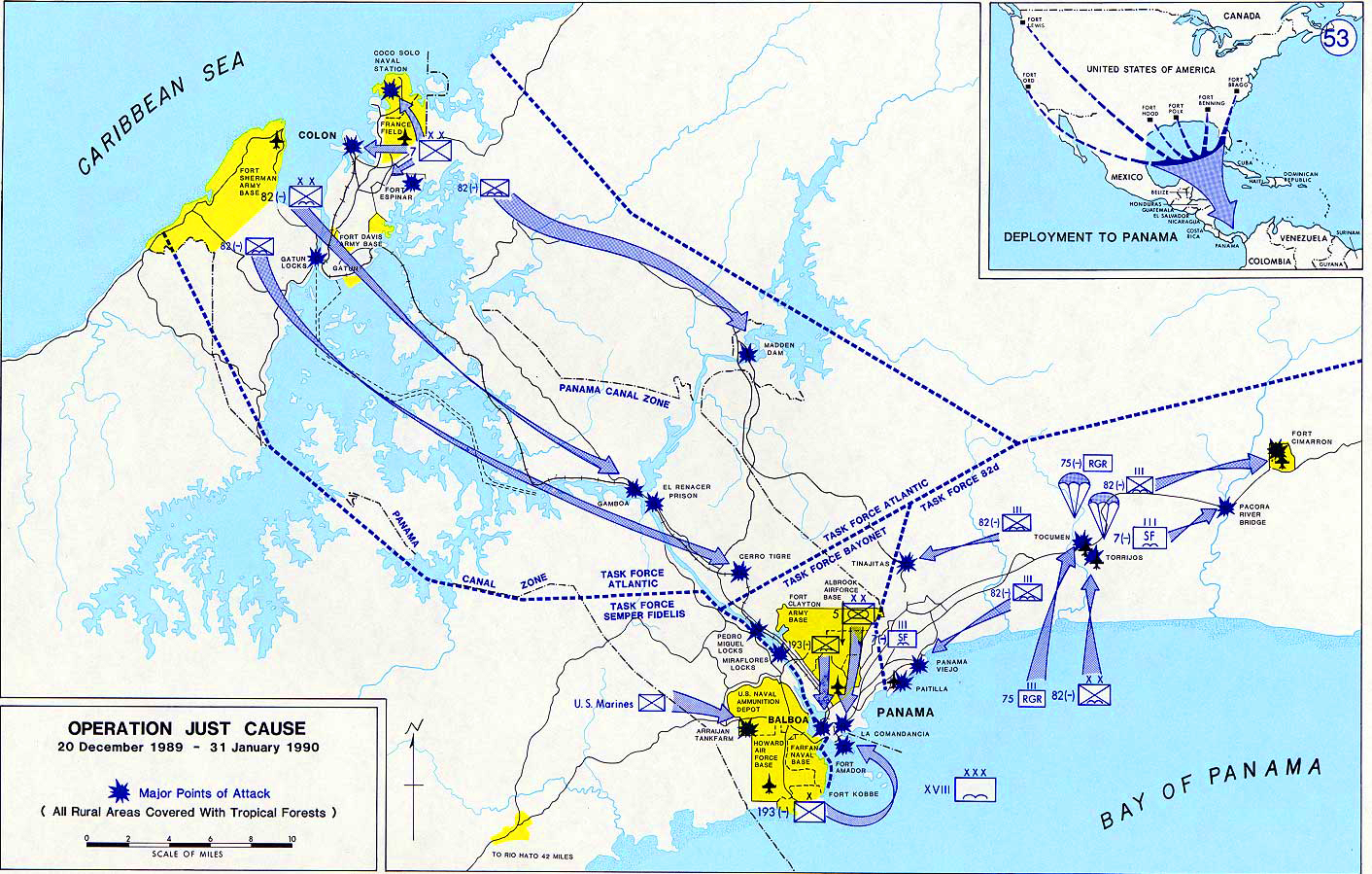 History Map of Panama 1990. Operation JUST CAUSE, December, 20, 1989 - January 31, 1990.