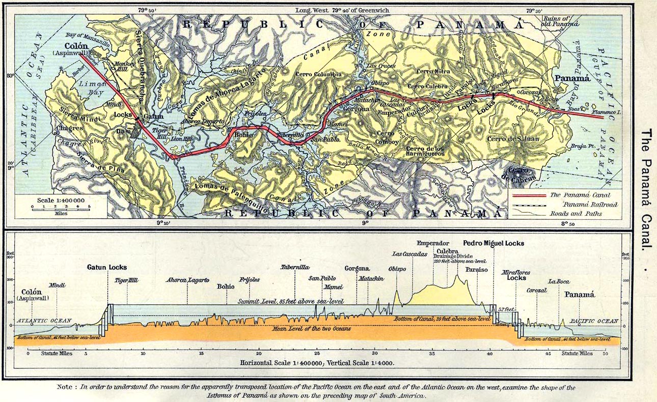 Map of the Panama Canal. The Canal Zone. Profile of the Canal.