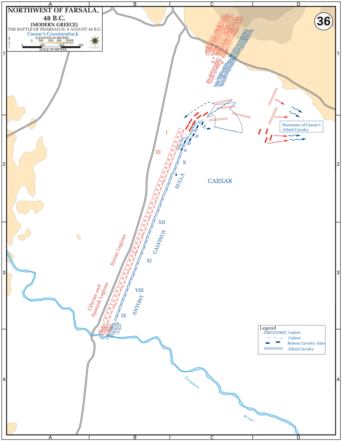 Map of the Battle of Pharsalus 48 BC - Caesar's Counter-Attack