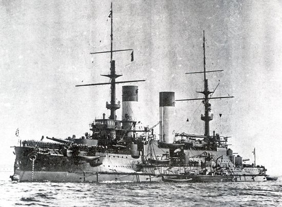 Imperial Russian Battleship Knyaz Suvorov at Kronshtadt Harbor, northwestern Russia, August 1904