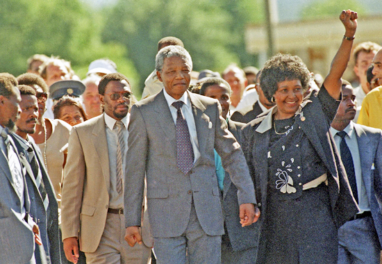 AFTER 27 YEARS OF IMPRISONMENT - MANDELA ON FEBRUARY 11, 1990