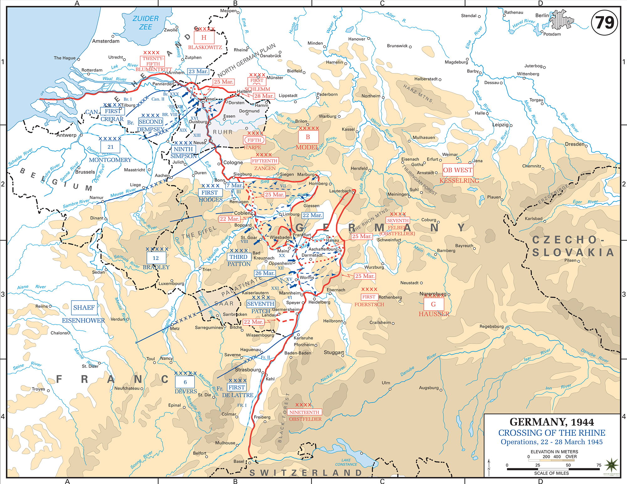 Map Of Wwii Crossing Of The Rhine 1945