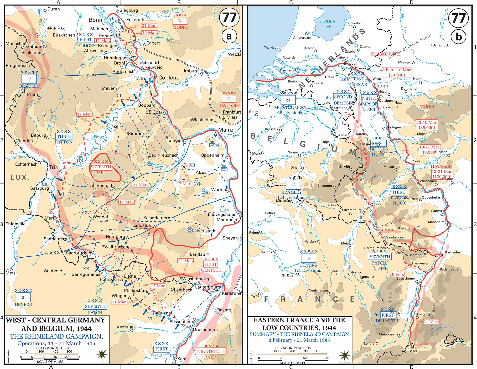 Map of World War II: The Rhineland Campaign March 11-21, 1945. Summary of the 
