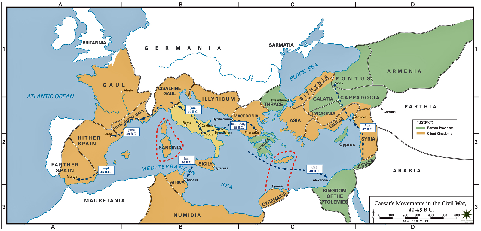 Map of the Roman Civil War 24-24 BC For Civil War Map Worksheet