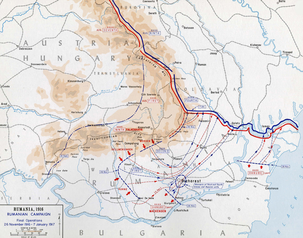 Map of WWI: Romanian Campaign - Nov 26, 1916-Jan 7, 1917