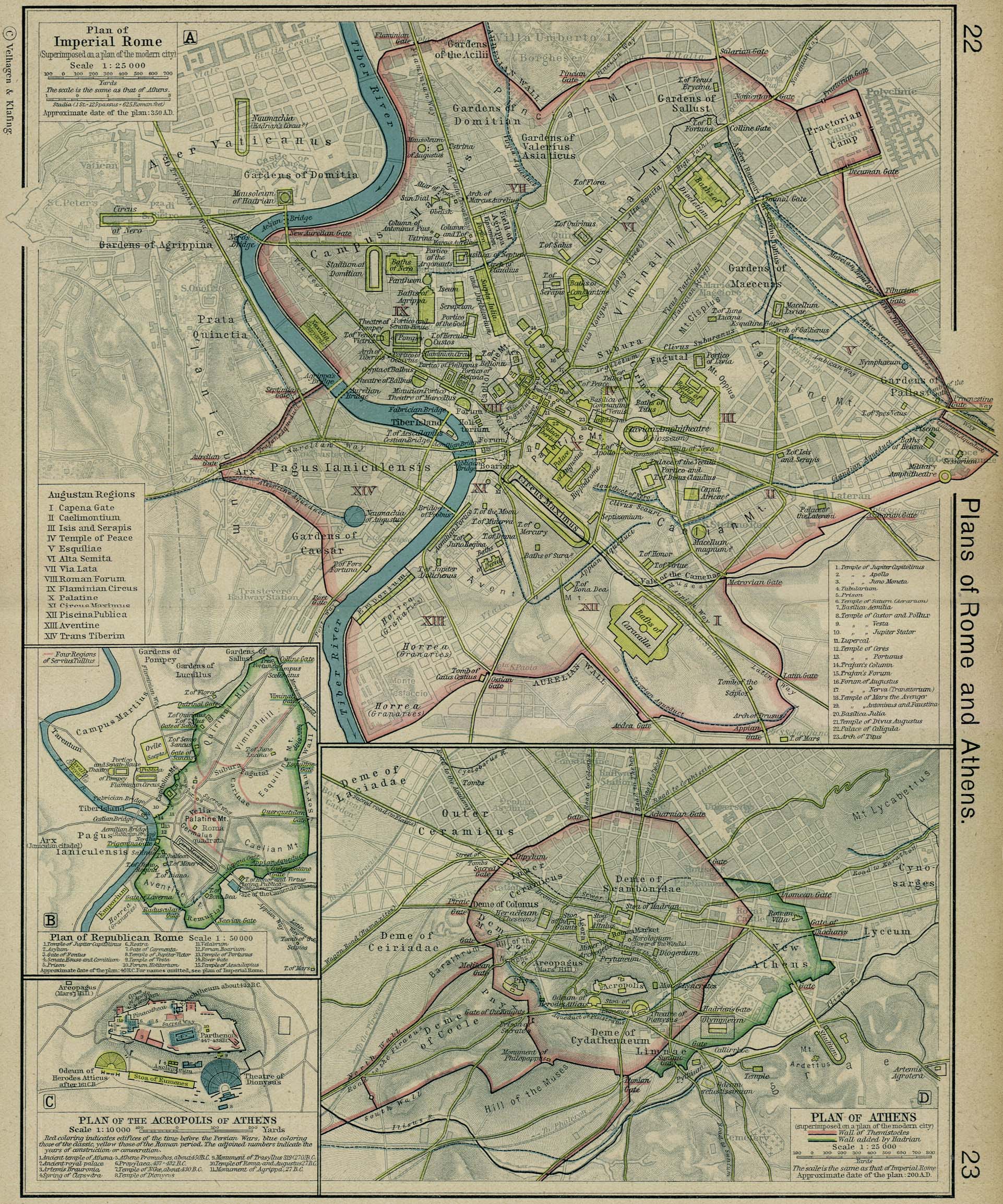 Map of Rome in 350 AD and Athens in 200 AD