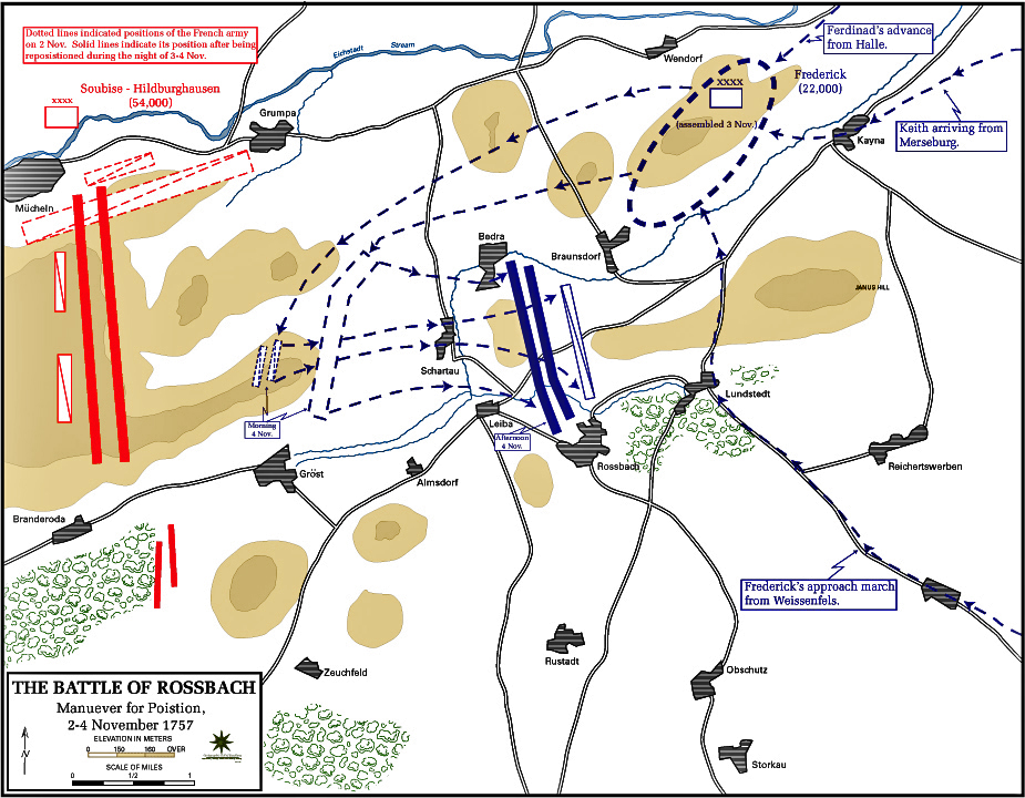Map of the Battle of Rossbach: Prelude - November 2-4,1757
