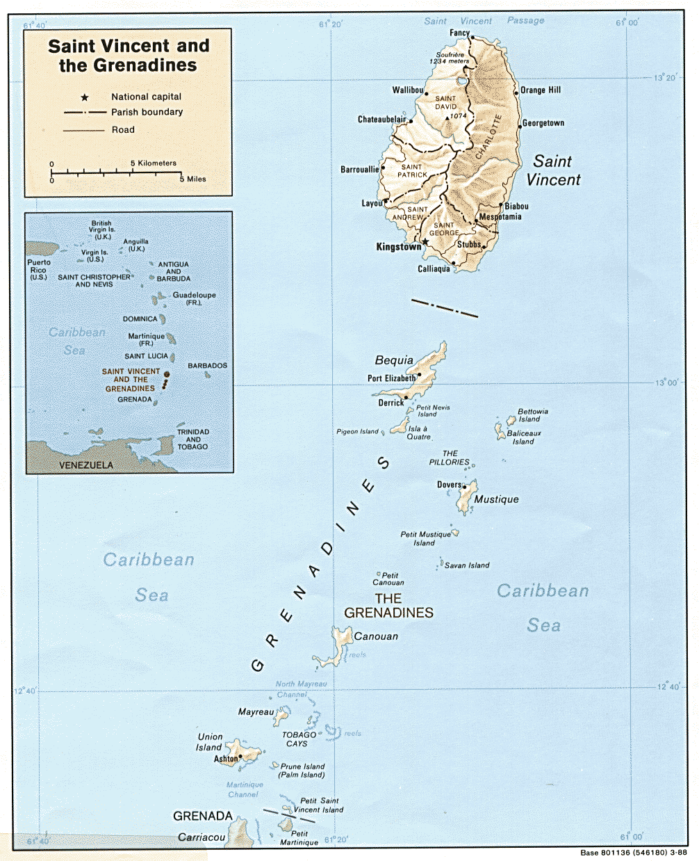 Map of St. Vincent and the Grenadines, 1988