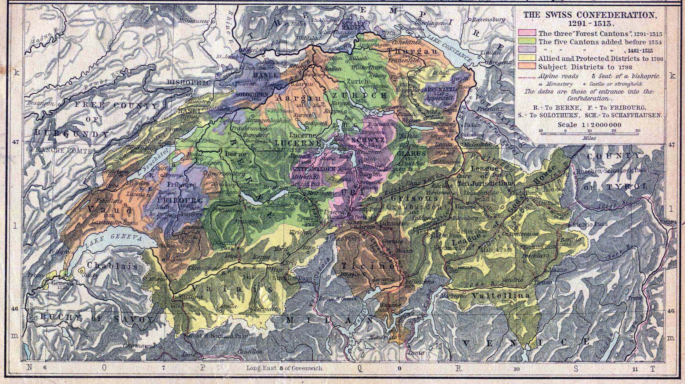 Map of the Swiss Confederation 1291-1513