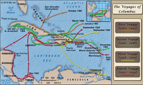 Map of the Voyages of Columbus