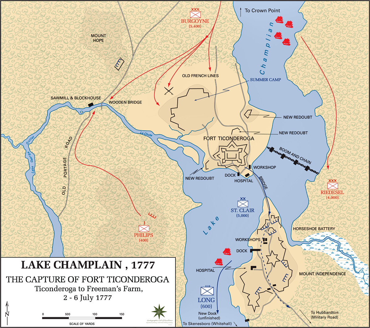 Image result for map of the capture of fort ticonderoga