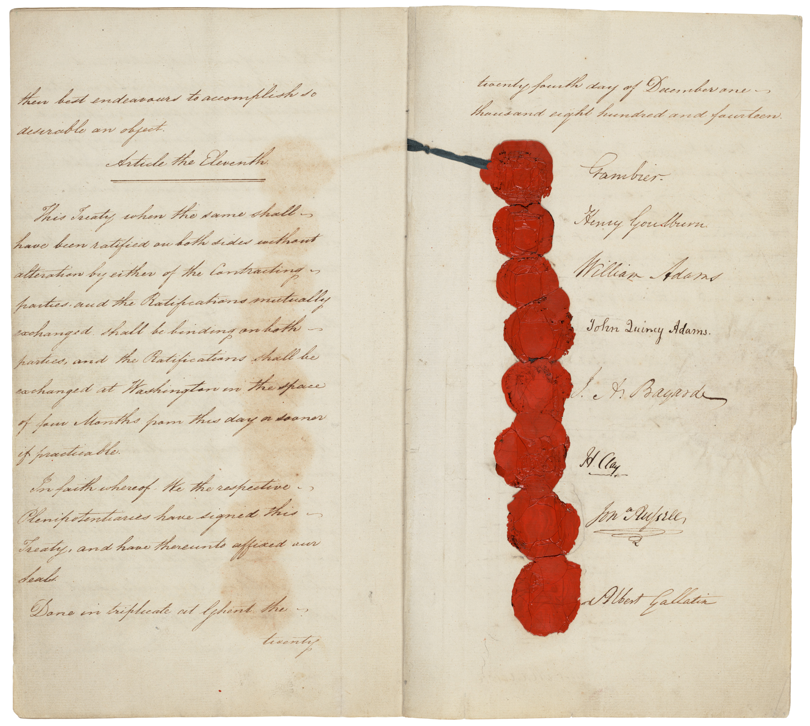 Treaty of Ghent 1814, original copy, first and last three page (seals)