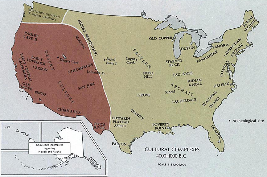 Map of the area of today's United States 4000 - 1000 B.C.