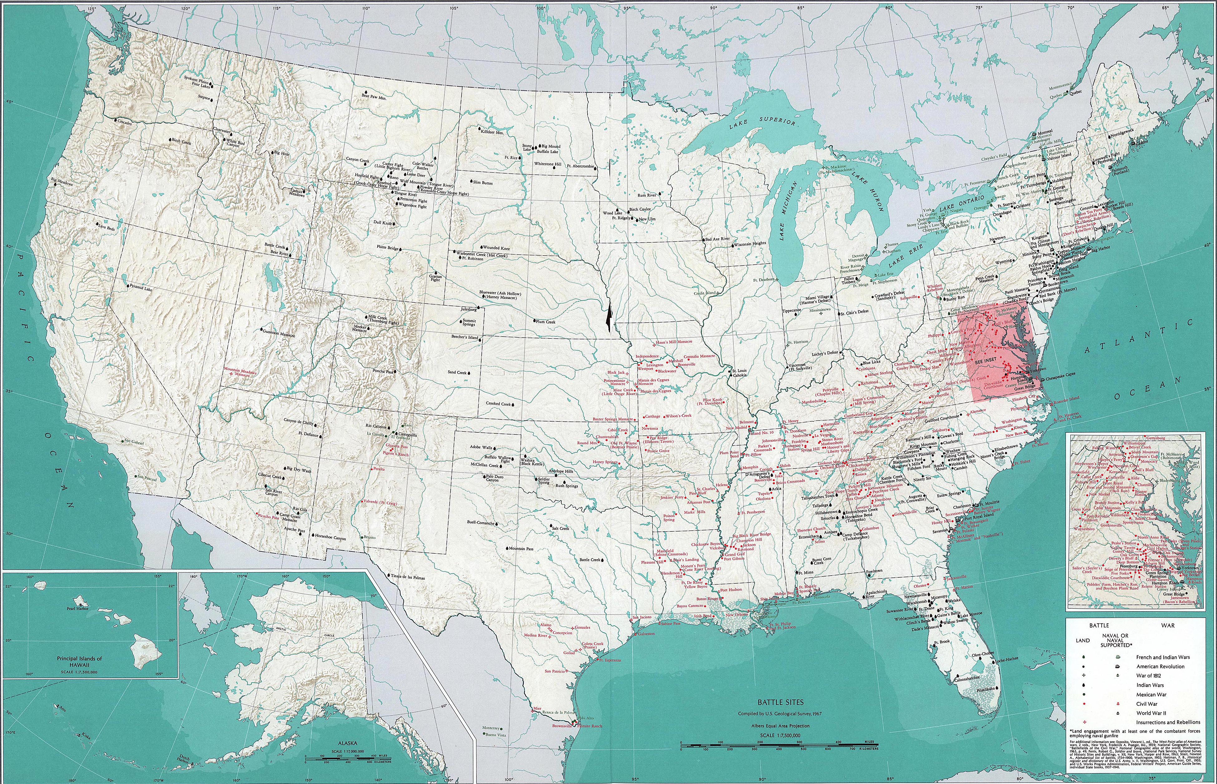 Map Of The United States Battle Sites 1689 1945