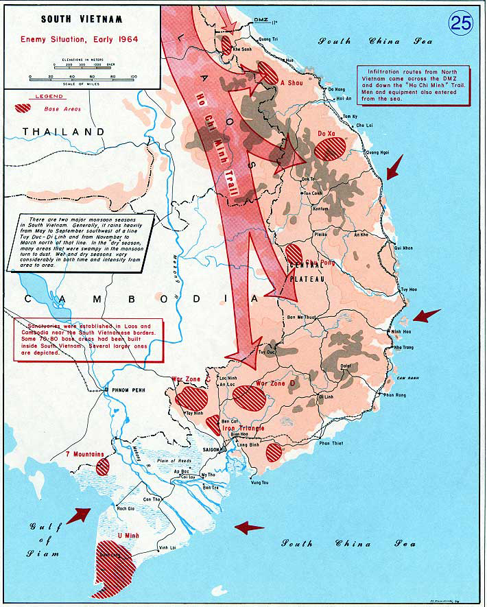 History Map of the Vietnam War. South Vietnam, Enemy Situation, Early 1964.