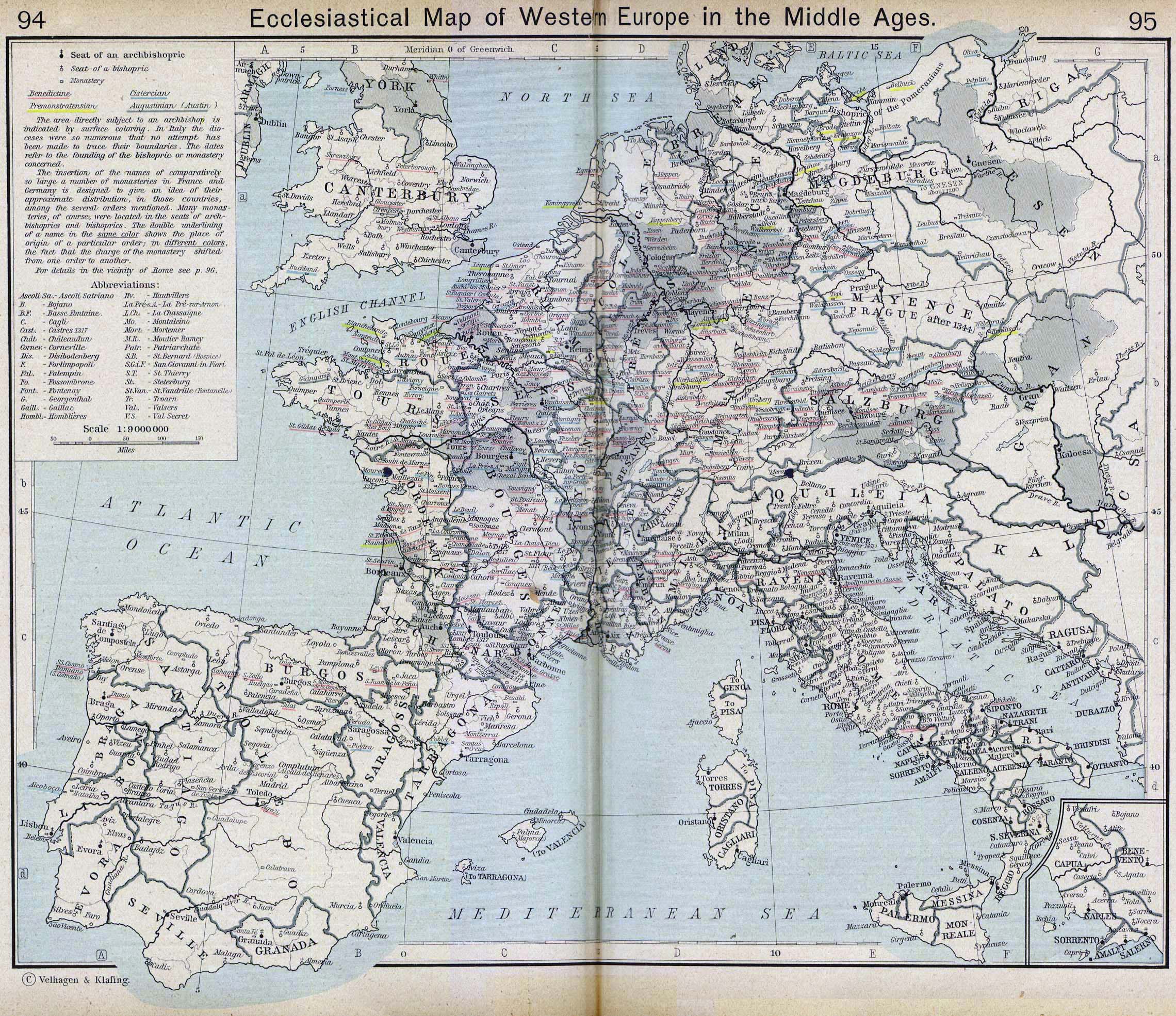 Ecclesiastical Map of Western Europe in the Middle Ages