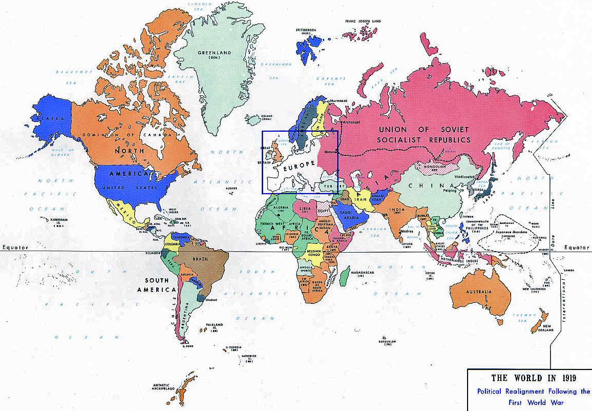 Map of the World in 1919: Political Realignment Following the First World War