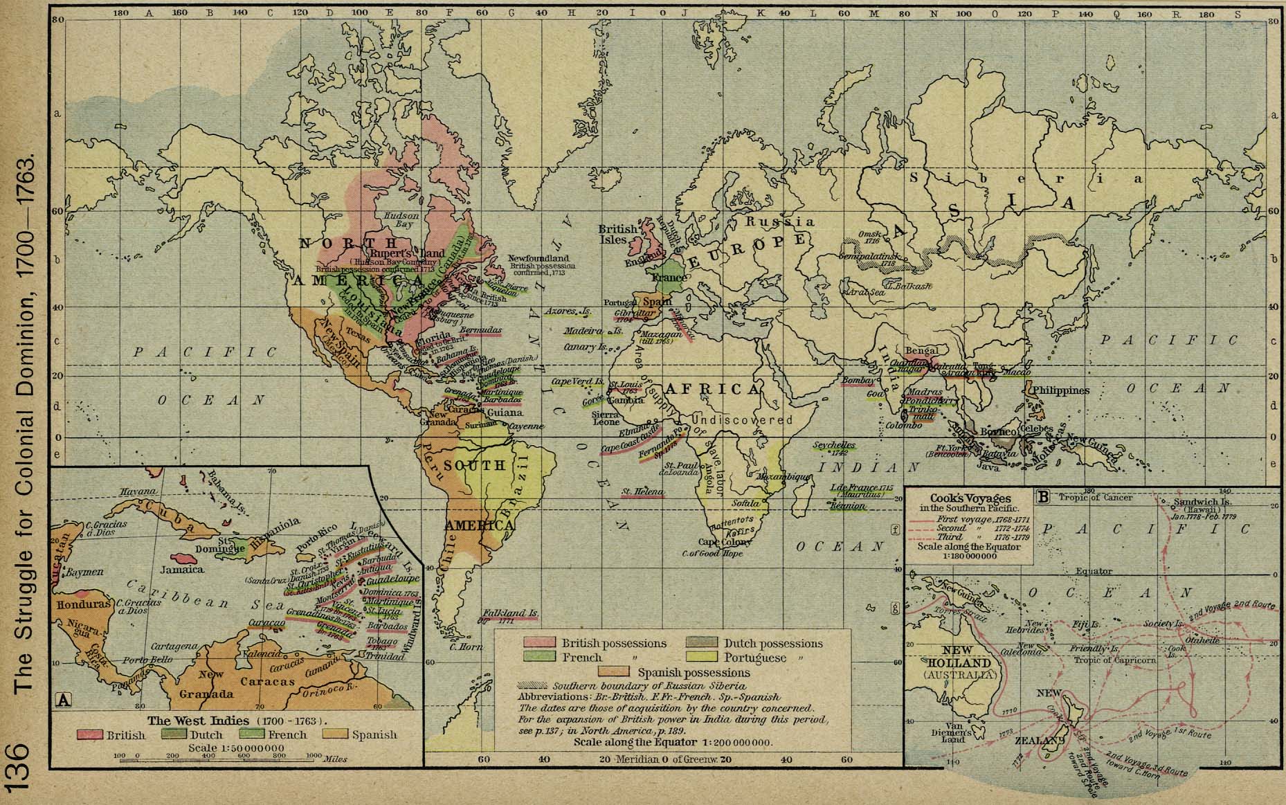 World Map 1700 - 1763: Colonies