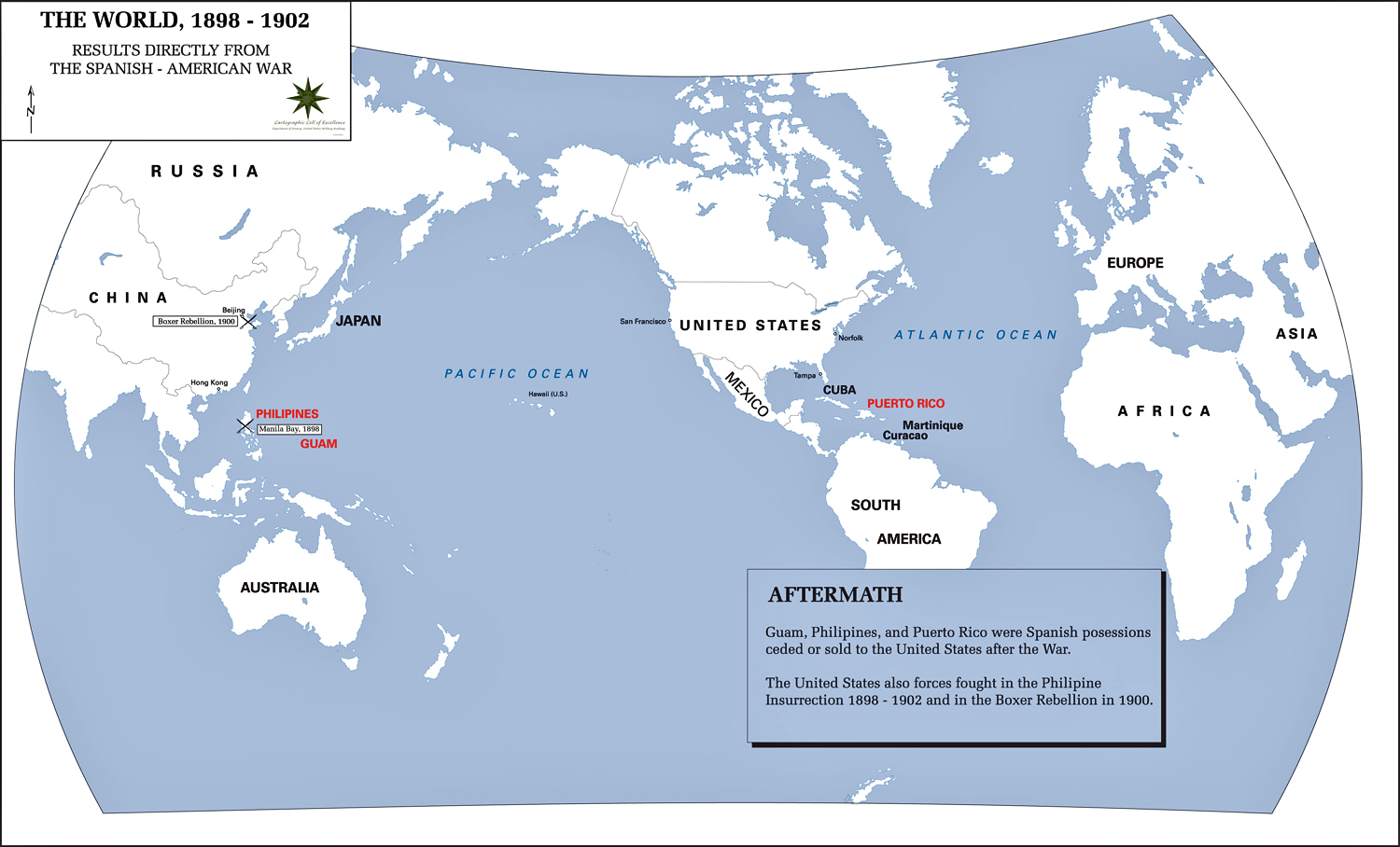 Map of the Spanish-American War 1898: Aftermath