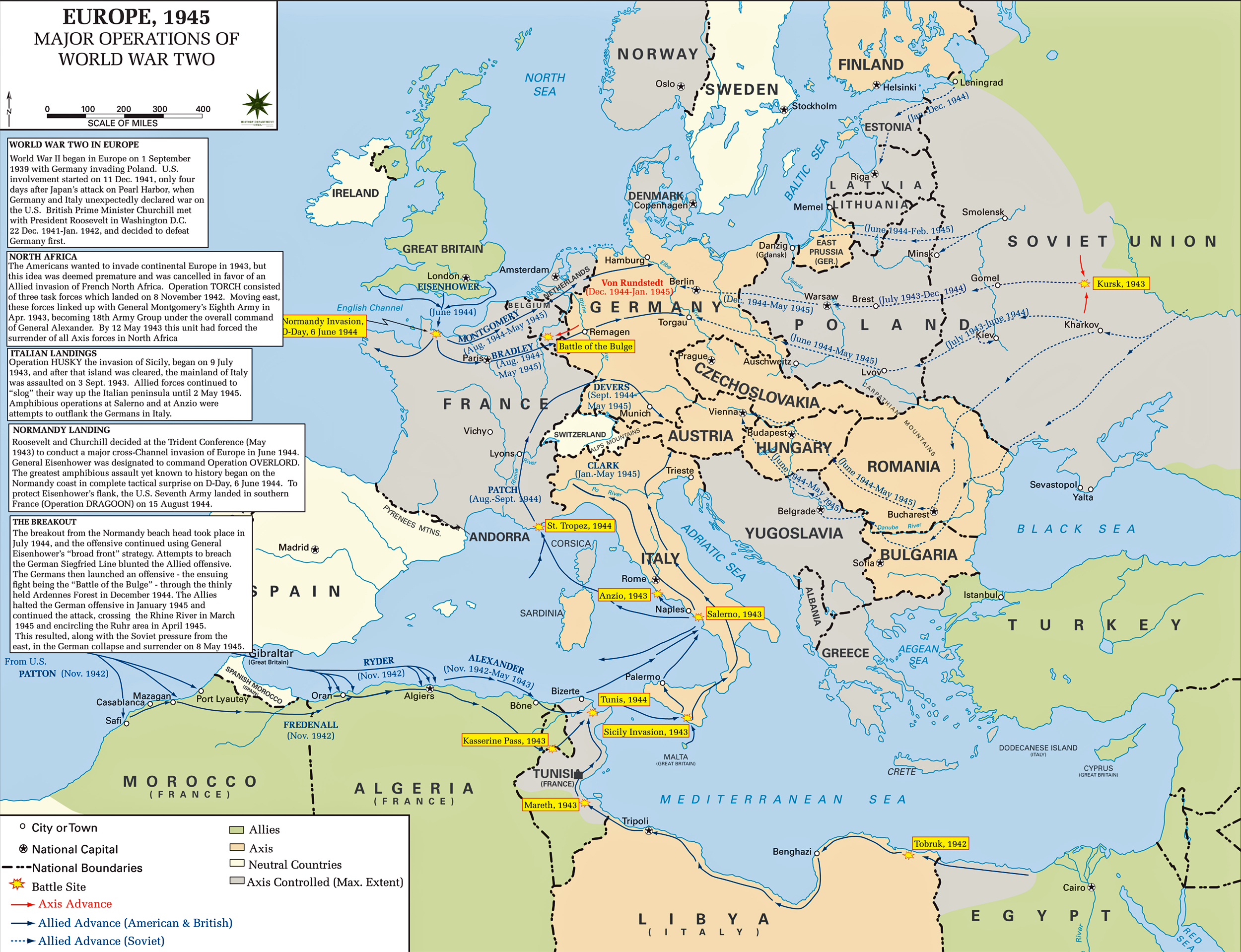 Map Of Wwii Major Operations In Europe