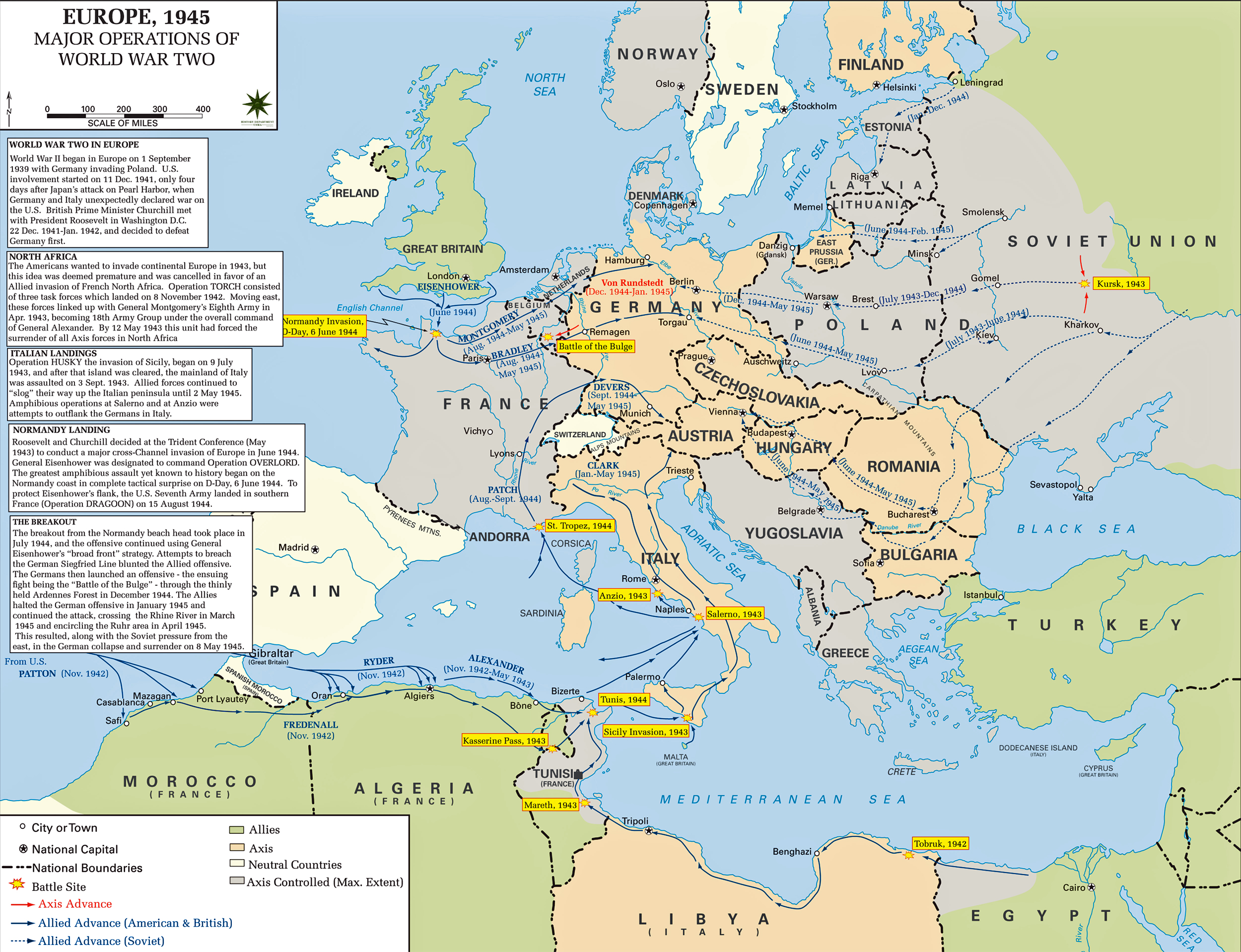 world war two europe map Map Of Wwii Major Operations In Europe world war two europe map