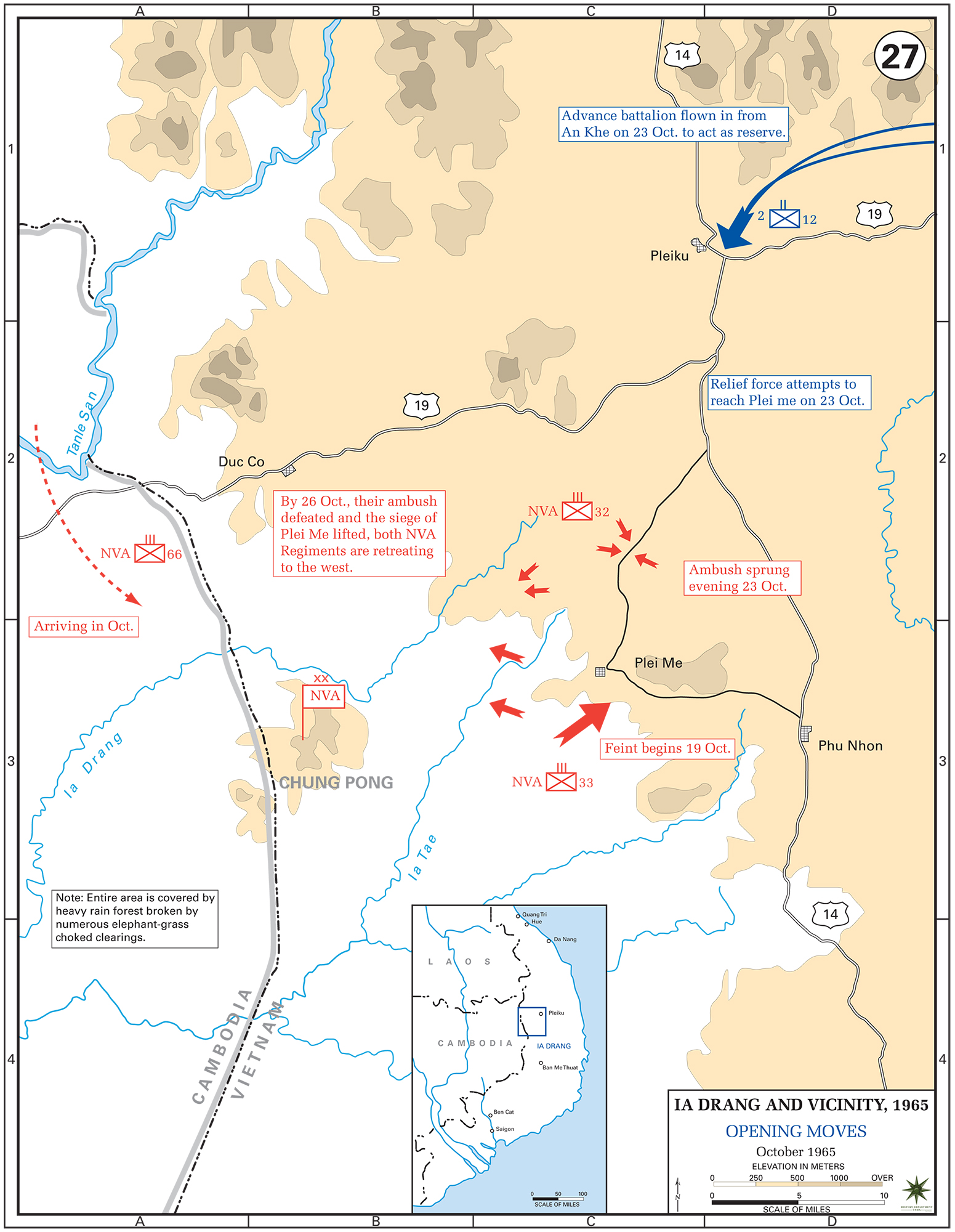 History Map of the Vietnam War. Battle of Ia Drang, October 1965.